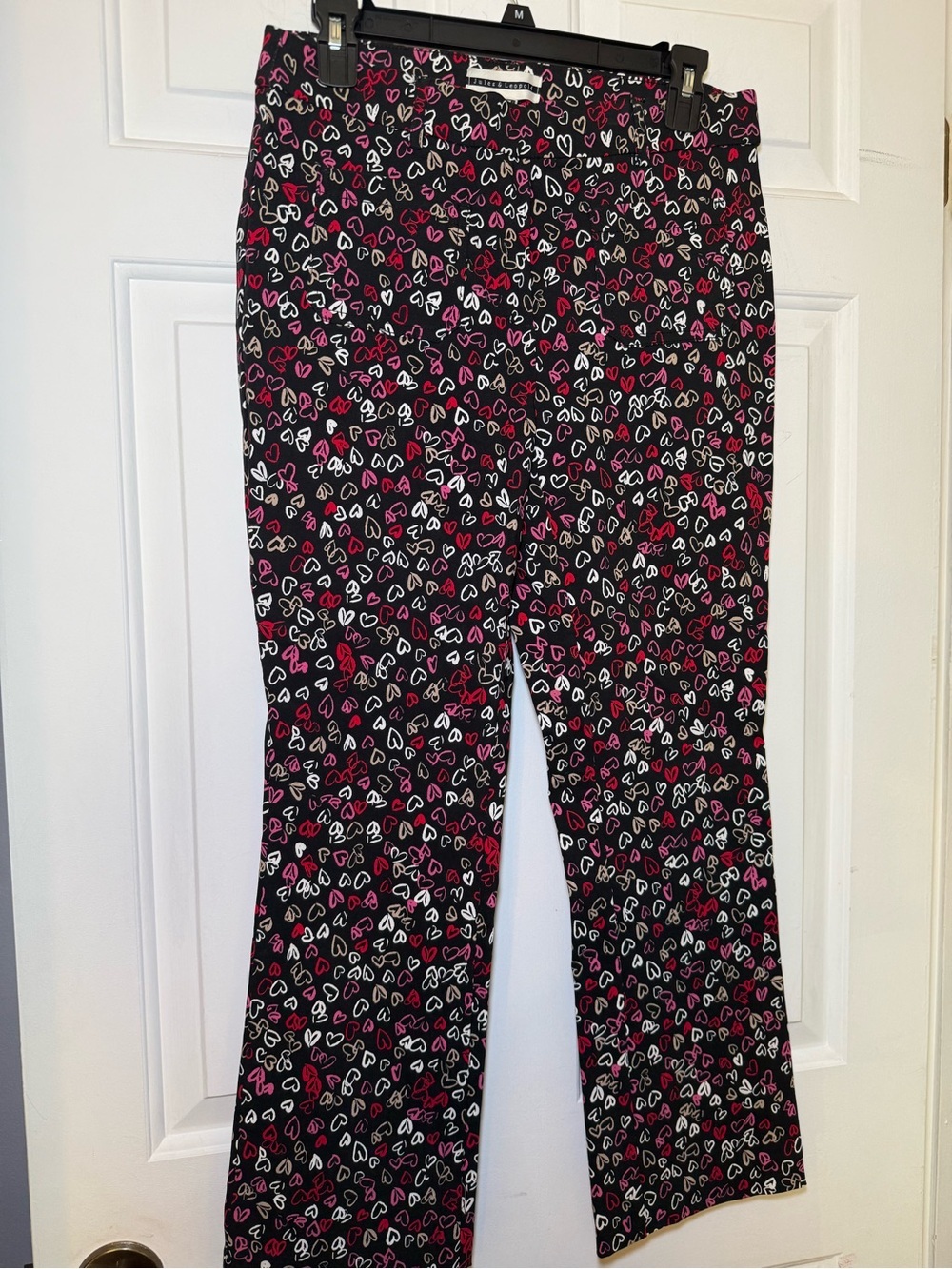 Jules & Leopold Black Ankle Pants Multicolor Heart Design Medium High Rise